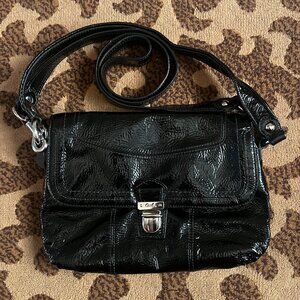 COACH Black Poppy Patent Lyla With Pink Lining & Hearts Crossbody/Shoulder Bag